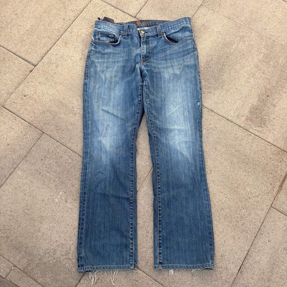 Fidelity Denim Impala Mens Straight Leg Jeans Blue Medium Wash Size 36 Raw Hem